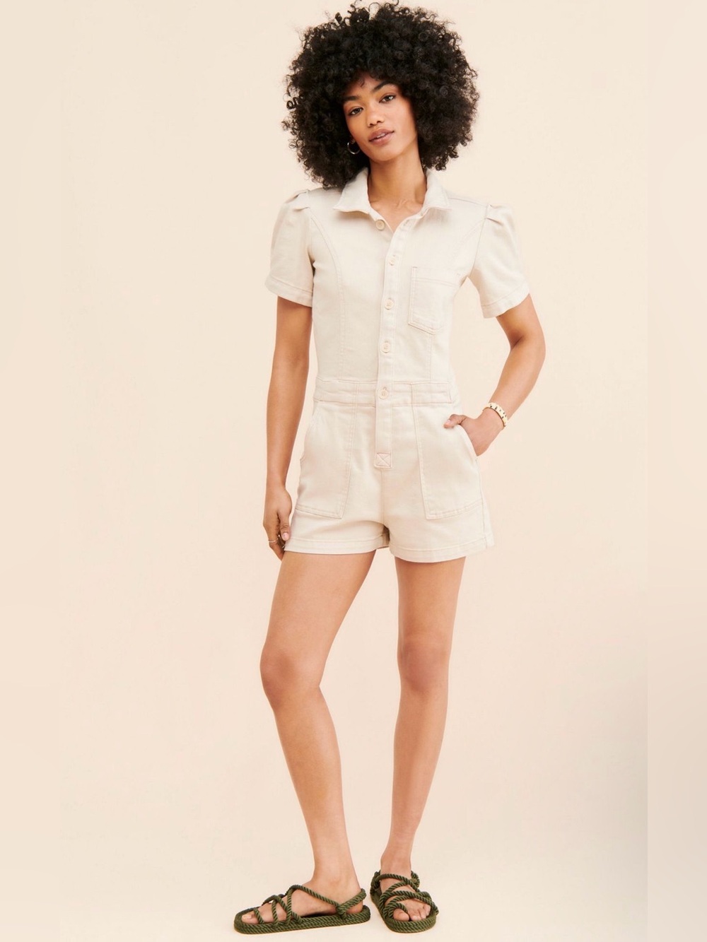 Pilcro Anthropologie The Kit Utility Romper Short-Sleeve Size 14